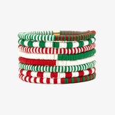 Red, Green & White Stretch Bracelet Set of 8