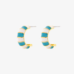 Striped Enamel Gold Hoop Earrings