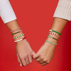 Red, Green & White Stretch Bracelet Set of 8