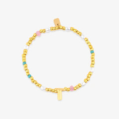 Initial Pearl & Seed Bead Stretch Bracelet