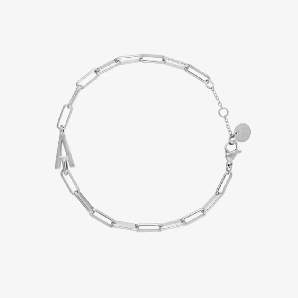 Silver Initial Paperclip Chain Bracelet