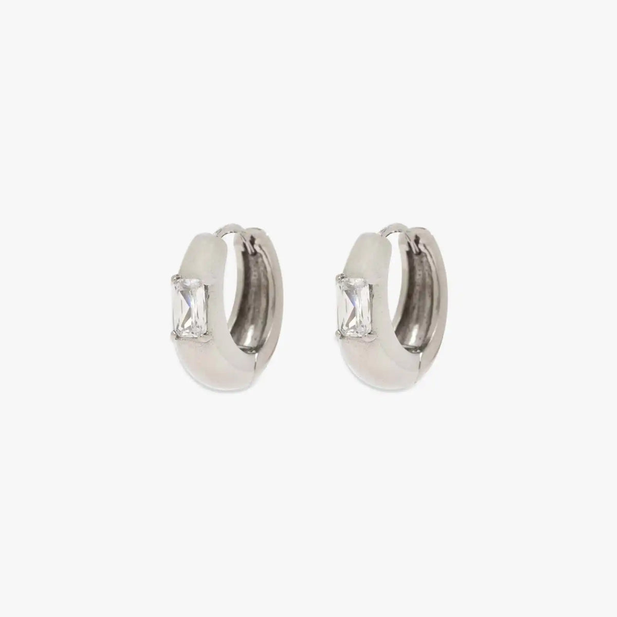 Dome With Stone Hoop Earrings